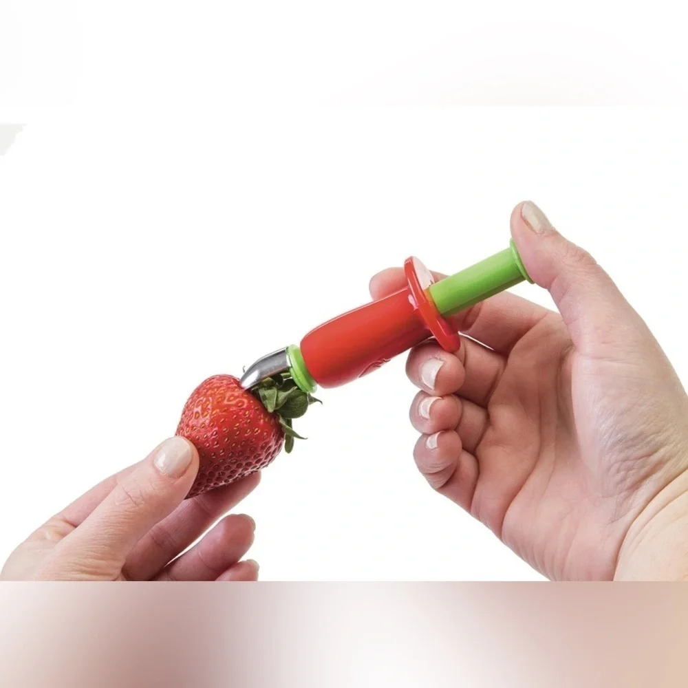 Prep Solutions Push ’N Spin Strawberry Huller – Red & Green